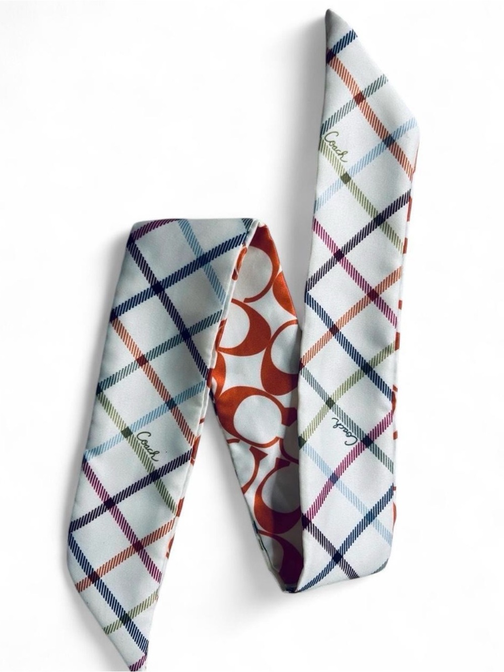 Coach Tattersall Silk Skinny Scarf